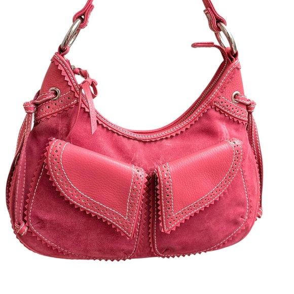 Isabella fiore pink suede leather eyelet hobo bag - Picture 1 of 13